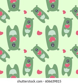 Cute big bear holding heart. Love symbol. awesome t-shirt, mug, bag lunchbox, wallpaper, wrapper, poster and banner flat design for kids. vector illustration seamless pattern.