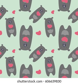 Cute big bear holding heart. Love symbol. awesome t-shirt, mug, bag lunchbox, wallpaper, wrapper, poster and banner flat design for kids. vector illustration seamless pattern.