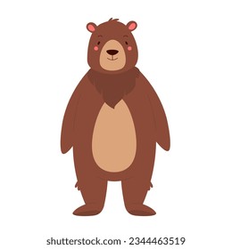 Cute big bear in standing pose. Forest animal, lovely teddy bear vector illustration