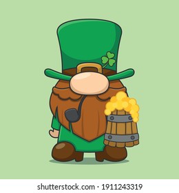 cute big beard leprechaun with smoke pipe and beer