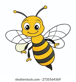 A cute, big bee with fluffy stripes and tiny wings buzzes happily among flowers, smiling as it spreads pollen and brings a sweet, cheerful spring vibe. 
