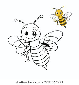 A cute, big bee with fluffy stripes and tiny wings buzzes happily among flowers, smiling as it spreads pollen and brings a sweet, cheerful spring vibe. 
