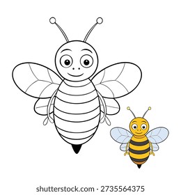 A cute, big bee with fluffy stripes and tiny wings buzzes happily among flowers, smiling as it spreads pollen and brings a sweet, cheerful spring vibe. 
