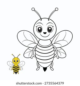 A cute, big bee with fluffy stripes and tiny wings buzzes happily among flowers, smiling as it spreads pollen and brings a sweet, cheerful spring vibe. 
