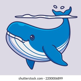 linda ballena azul bajo el agua. ilustración de animales de dibujos animados aislados. Vector de logotipo Premium de diseño de icono de etiqueta plana. Carácter mascota