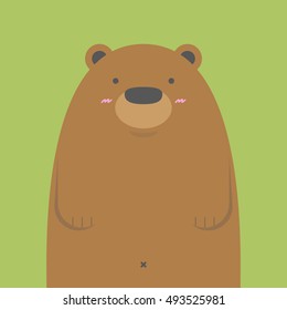 cute big brown bear on green background