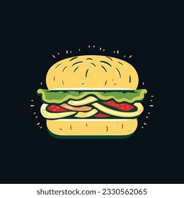 Cute big burger cartoon food concept isolated illustration