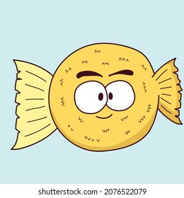 cute and big cartoon blowfish with big fin next to it