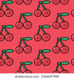 cute big Cherry vector pattern on red background For print, wrapping paper, packaging, web, fabric, textile, fruit shops