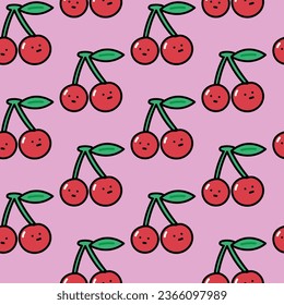 cute big Cherry vector pattern on pink background For print, wrapping paper, packaging, web, fabric, textile, fruit shops