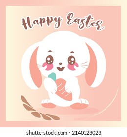 Cute big eared rabbit cartoon kawaii Happy easter card Vector