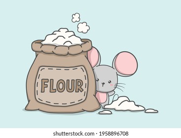 cute big ears mouse character with flour bag