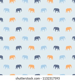 Cute big elephant seamless pattern, light blue and yellow elephants for kids or babies textile and shirt design, wrapping and background