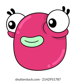 cute big eyed red creature head, vector illustration art. doodle icon image kawaii.