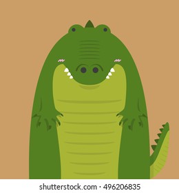 cute big fat crocodile on light brown background