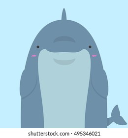 cute big fat dolphin on blue background