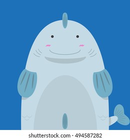 cute big fat fish on blue background