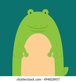 cute big fat frog on green background
