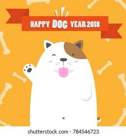 cute big fat Jack Russell dog Happy New Year 2018 on orange background