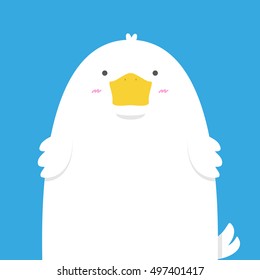 cute big fat white duck on blue background