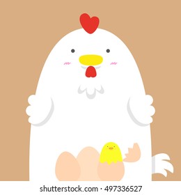 cute big fat white hen on light brown background