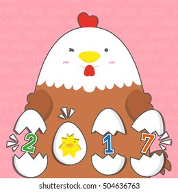 cute big fat white hen on pink happy new year background