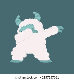 Cute big foot monster with a beautiful smile. Vector illustration of a cute monster. Cute little illustration of yeti for kids, baby book, fairy tales, baby shower invitation, textile t-shirt, sticker