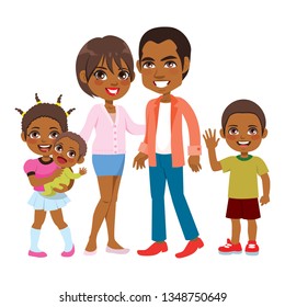 Cute big happy African American family of five members smiling together