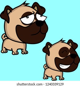 cute big head baby pug dog expressions collection set in vector format very easy to edit 