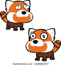 cute big head red panda character cartoon expressions pack illustration in vector format