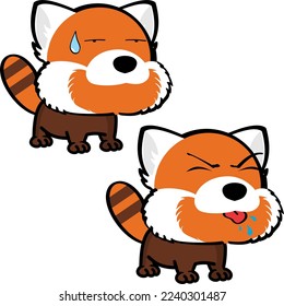 cute big head red panda character cartoon expressions pack illustration in vector format
