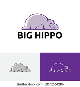 Cute Big Hippo Sleeping Africa Animal Zoo Logo