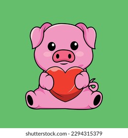 Cute BIg holding big heart Cartoon Sticker vector Illustration