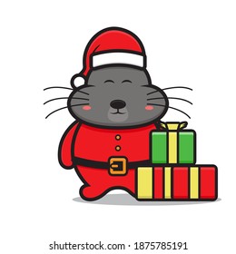 cute big mouse mascot character wearing santa costume. design isolated on white background.