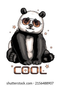 Un gran panda lindo con gafas de sol. Ilustración vectorial. Imagen elegante para imprimir en cualquier superficie