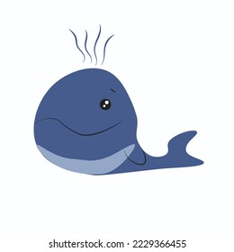 cute big whale in blue color on white background vector illustration