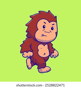 Cute Bigfoot Cartoon Vector Illustration. Animal Nature Concept. Flat Cartoon Outline Style.