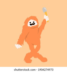 cute bigfoot monster cartoon character holding food, illustration design