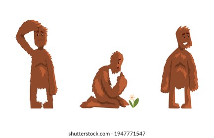 Cute Bigfoot Set, Funny Mythical Creature Cartoon Character Vector Illustration