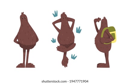 Cute Bigfoot in Various Actions Set, Mythical Creature Cartoon Character Vector Illustration