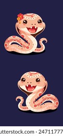 A cute, big-mouthed snake happily laughing illustration isolated vector.