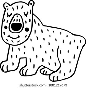 A cute big-nosed brown bear slumbers and smiles. Vector illustration in cartoon style.