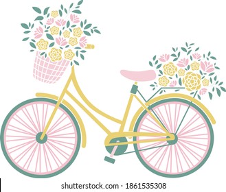 Cute bike with basket and flowers