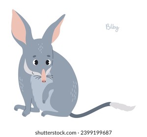 Cute bilby. Australian animal is wild mammal. Vector illustration in flat cartoon style.