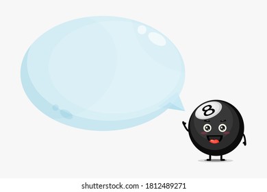 Cute billiard ball mascot with bubble speech