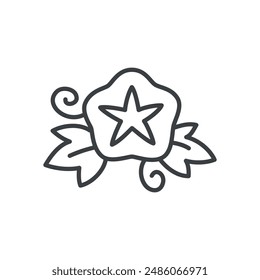Nettes Bindweed-Symbol. Handgezeichnete monochrome Illustration einer Sommerblume isoliert auf weißem Hintergrund. Kawaii-Aufkleber. Vektorgrafik 10 EPS.