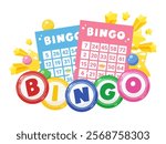 Cute bingo game and balls with title illustration