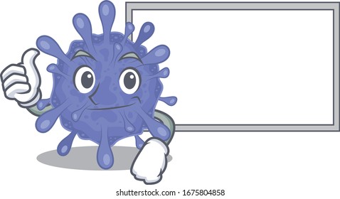 cute biohazard viruscorona cartoon character Thumbs up bring a white board