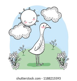 cute bird animal with happy sun