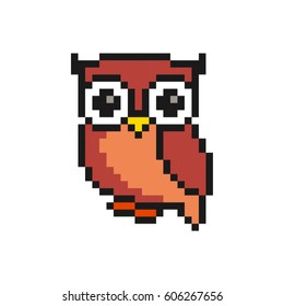 Cute bird animal pixelated owl - isolated vector illustration